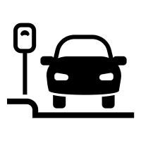Simple black icon of a parked car next to a parking meter.
