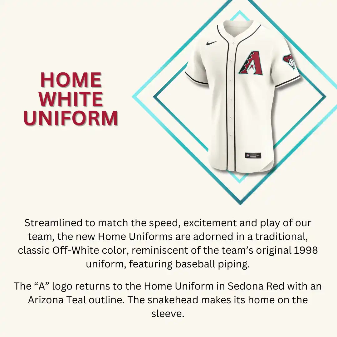 White baseball jersey with a red ’A’ logo and teal trim.